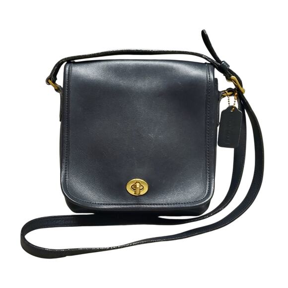 Vintage Coach Companion Flap Crossbody Bag Black Leather Creed 9076 - Picture 1 of 13